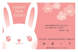 HAPPY NEW YEAR キュートなうさぎのイラストの年賀状