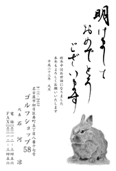 明けましておめでとうございます　実写風のうさぎのイラストの年賀状