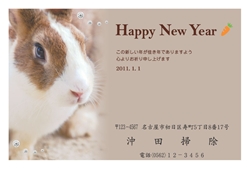 うさぎの写真と人参のイラストの年賀状